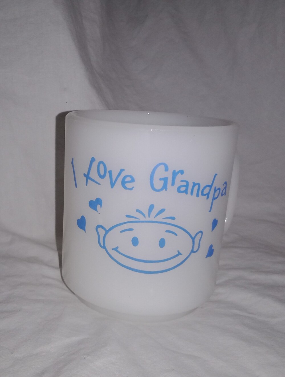 Vintage Milk Glass I Love Grandpa Coffee Mug Cup Retro Smiley Face Hearts